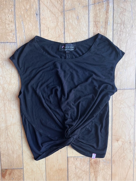 Lait de poule Tops - Lait de Poule Black Knotted Front Cropped Top Size XS